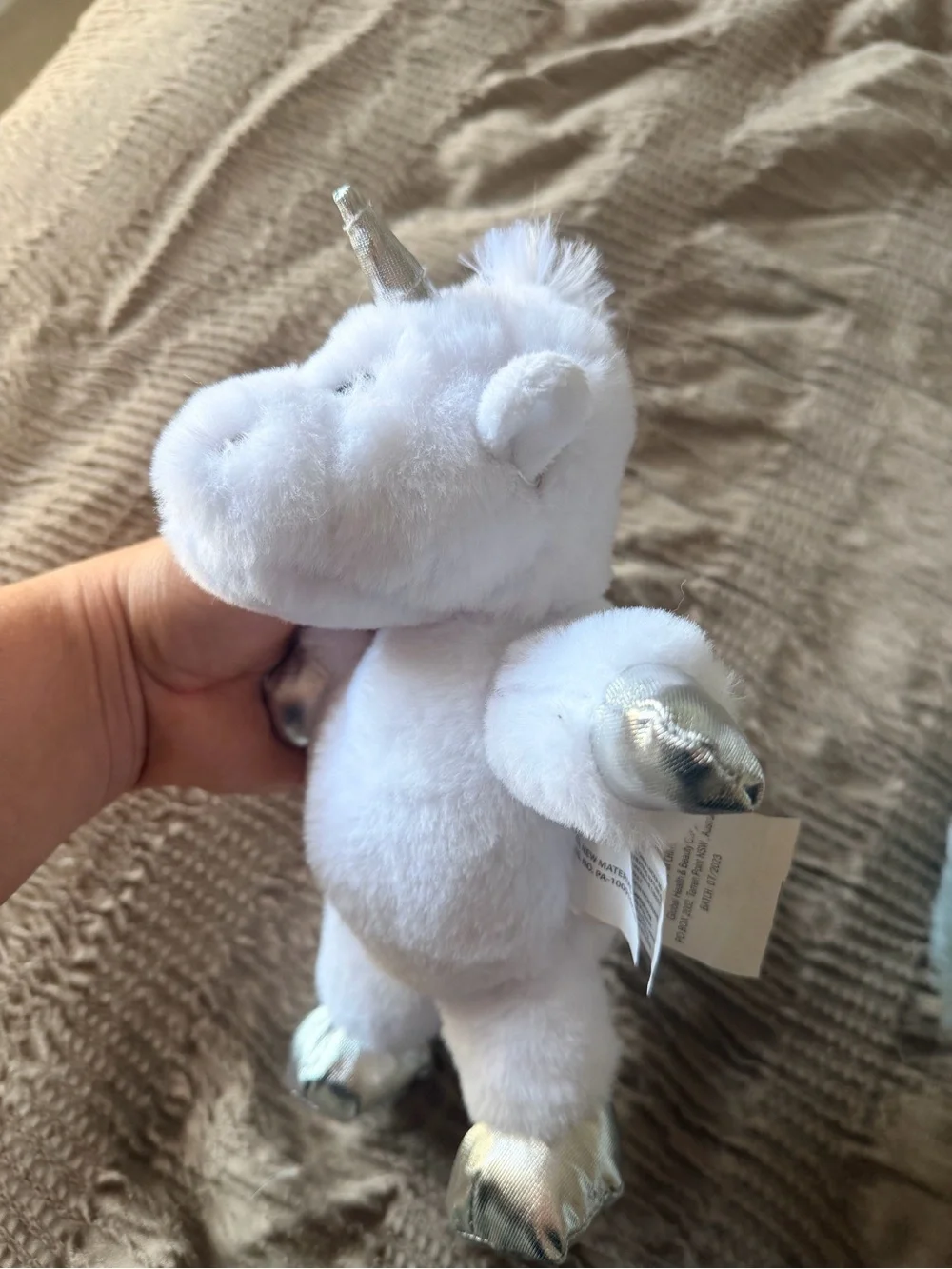 Plush White Unicorn Stuffed Animal with Silver Accents